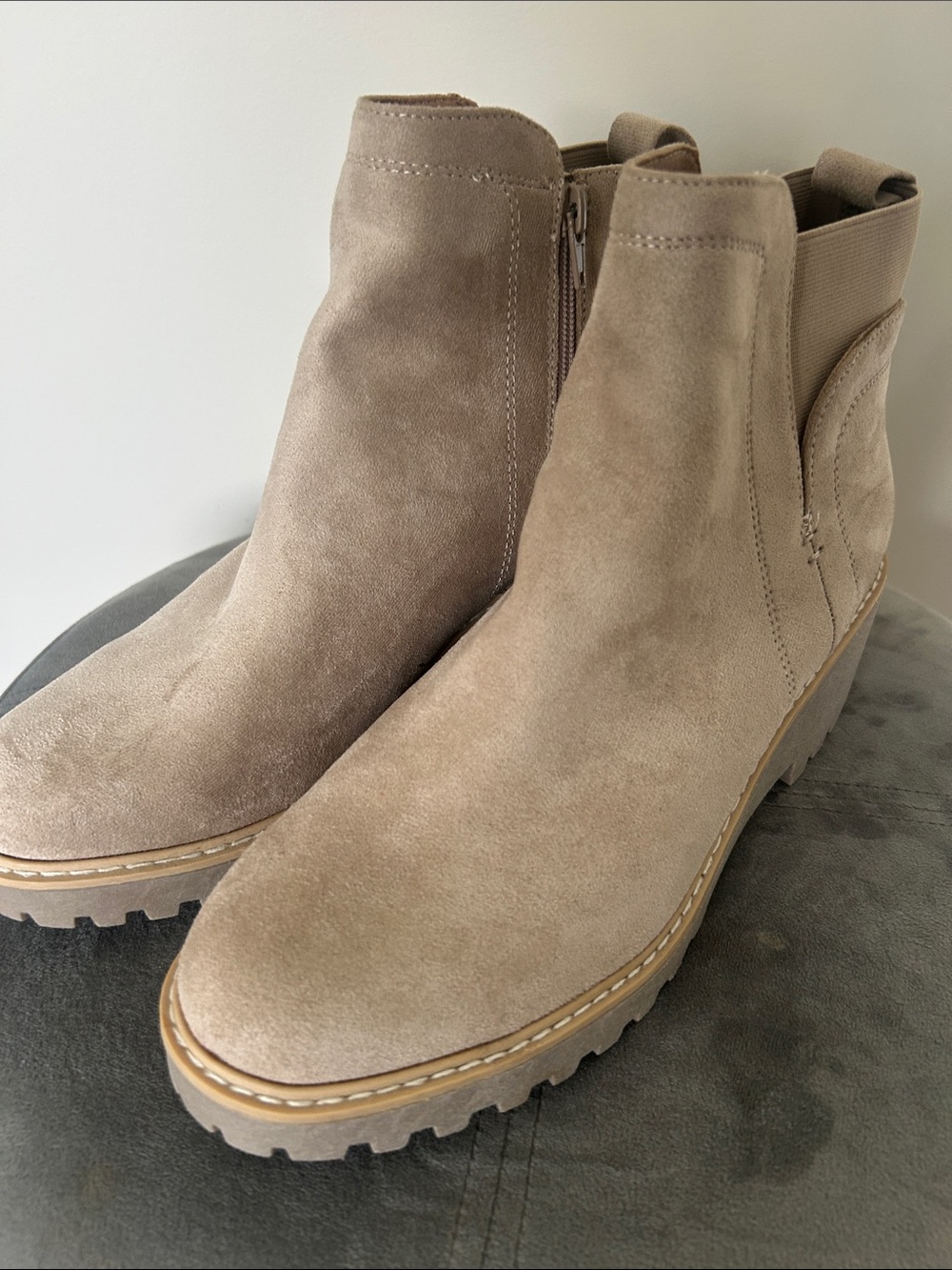 Dolce Vita Taupe Suede Lug Sole Ankle Boots